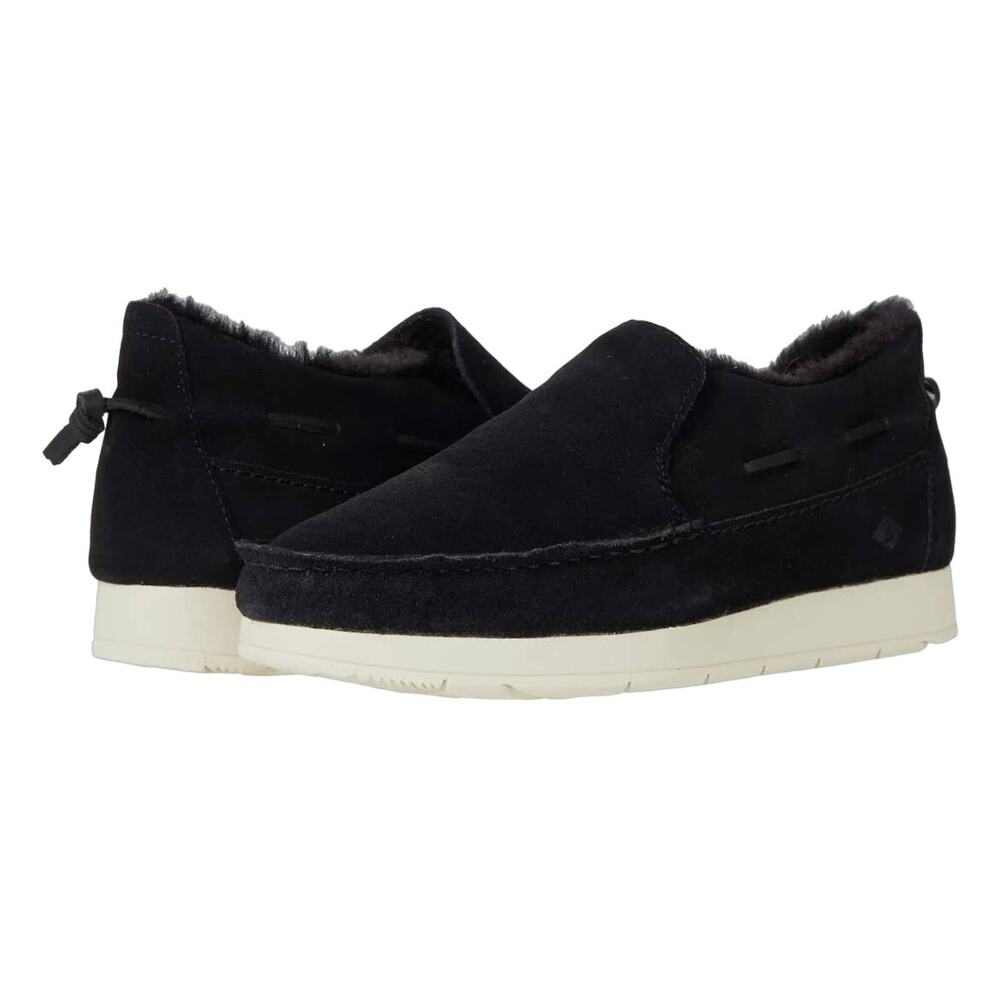 SPERRY Moc-Sider Black Suede Moccasin Faux Fur Lining Men Loafers Comfort 12 NWT